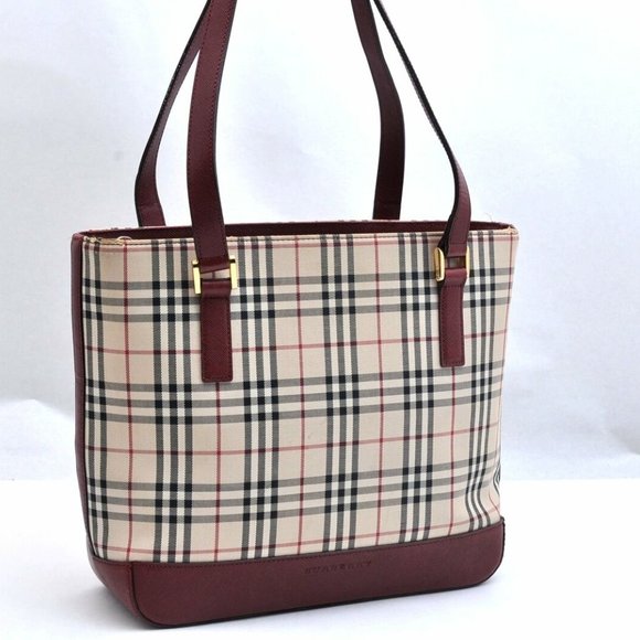 Burberry Handbags - Burberrys Nova Check Canvas Hand Bag Beige Red